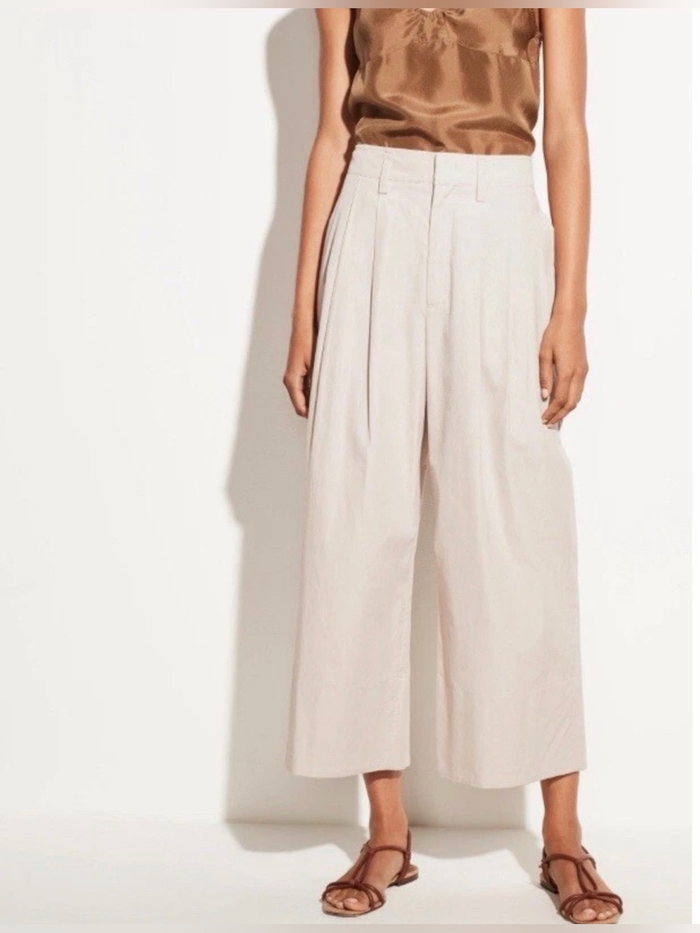 Stunning Vince Cream Wide-Leg Cropped Trousers Size 0 High Waisted Like New